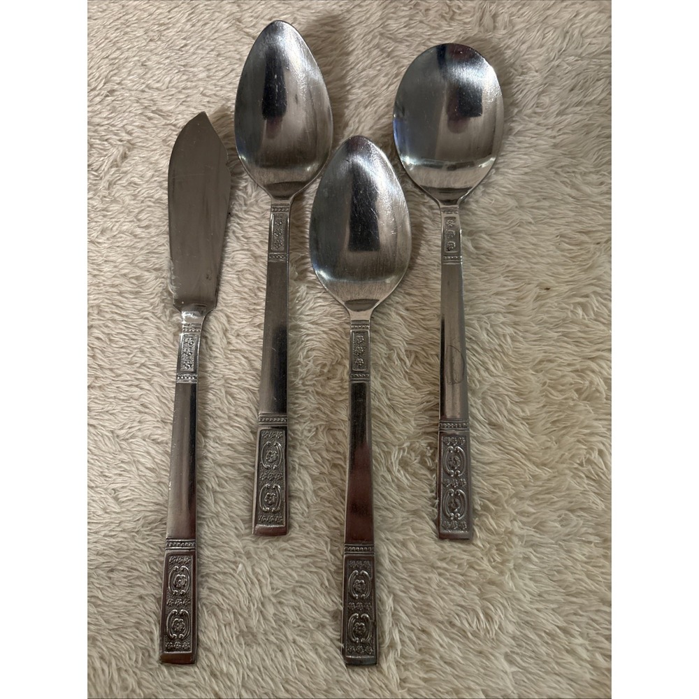 Lifetime Cutlery Stainless Mixed Lot 4 Pcs Spoons & Butter Spreader Floral